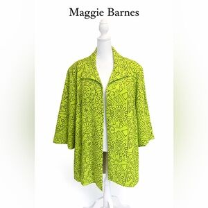 Maggie Barnes Green & Brown Geometric Open-Front Jacket | Size 2X